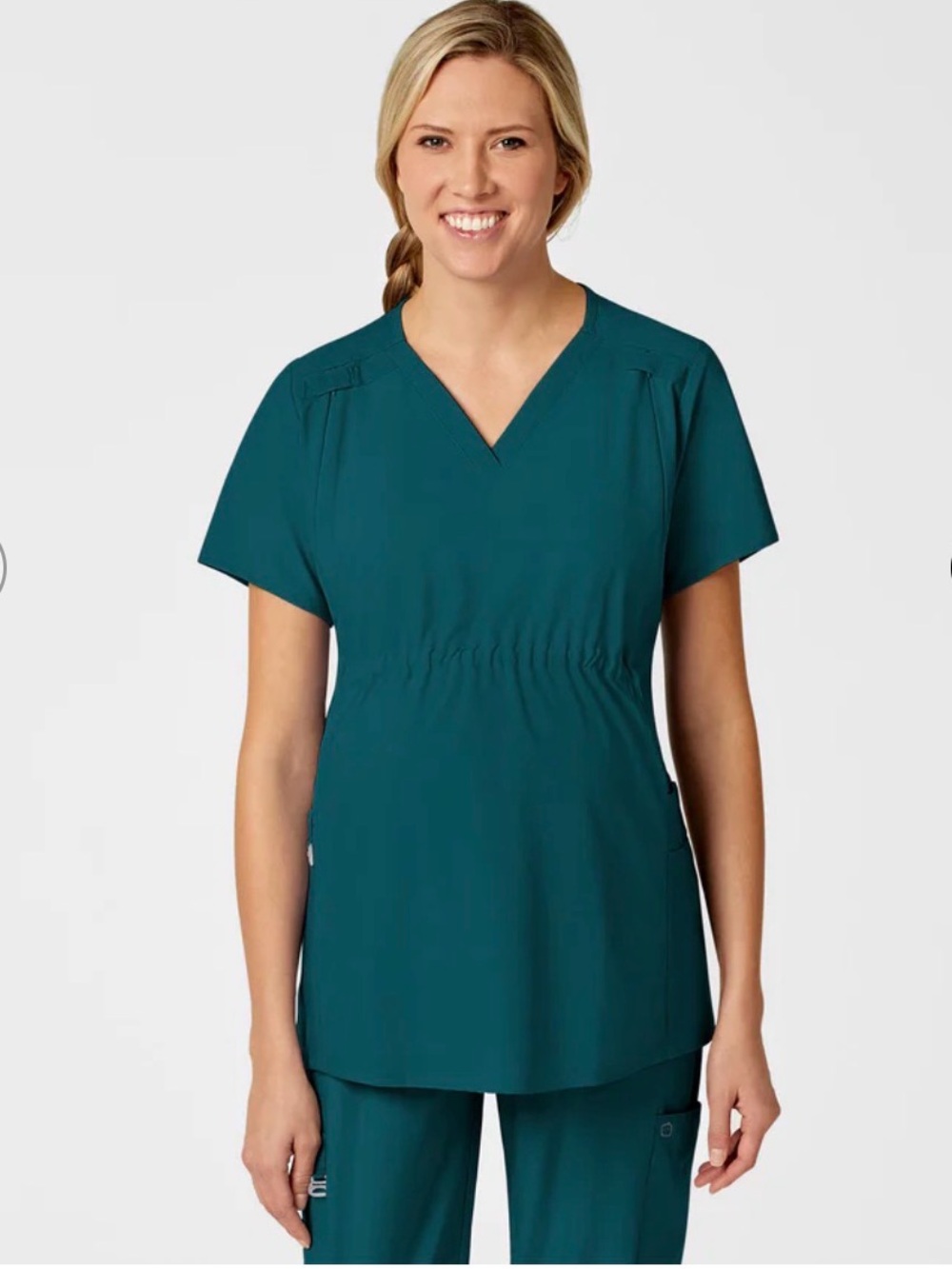 W123 Maternity V-Neck Scrub Top- Caribbean Blue